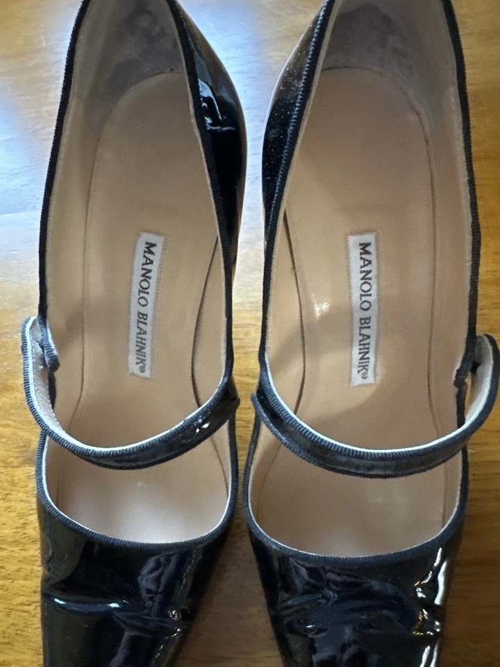 Manolo Blahnik Pumps Women 8 (Classic Black Patent Leather Mary Jane Pointy Toe  - Image 1 of 3