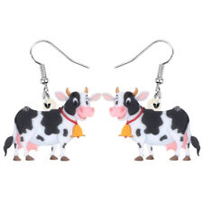 Acrylic Cute Bell Dairy Cow Earrings Dangle Novelty Animals Jewelry for Women