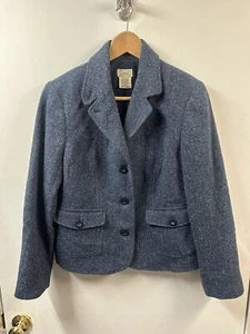 LL Bean womens S petite Wool Silk Blazer blue Tweed 3 Button Pocket jacket - Picture 1 of 7
