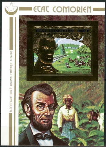 Comores 1976 Bi Centennial USA Lincoln Gold Foil Michel Blocks 68 B Imperfect Cover