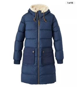 LL Bean Women's Mountain Classic Down Coat, Sherpa-Lined Navy Blue Parka Xl - Picture 1 of 9