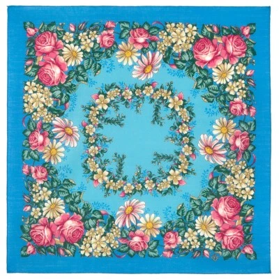 Pavlov Posad 围巾 民间传说 传统 72x72 羊毛 1673-13 童话舞 Платок — 第 1/2 张图片