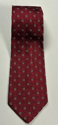 Roundtree & Yorke All Silk Men's 4" Wide Tie Handmade USA Red White Geometric - Image 1 of 4