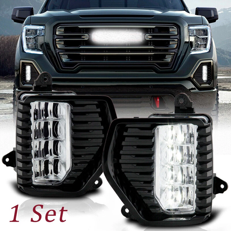 For 2019-2022 GMC Sierra 1500 FULL LED Fog Light DRL Lamp w/ Bezel Wiring Pair - Image 1 of 4