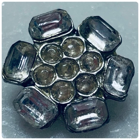 Antique Vintage Glass Paste In Metal Button Round And Emerald Cut Cover