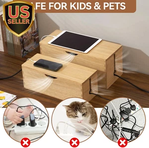 Wood Cable Management Box - Cord Organizer Hide Power Strips/Electrical Plugs... - Picture 1 of 7