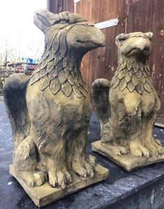 Griffin Phoenix pair stone garden statues pillar caps frost proof 51cm/20" H - Picture 1 of 6