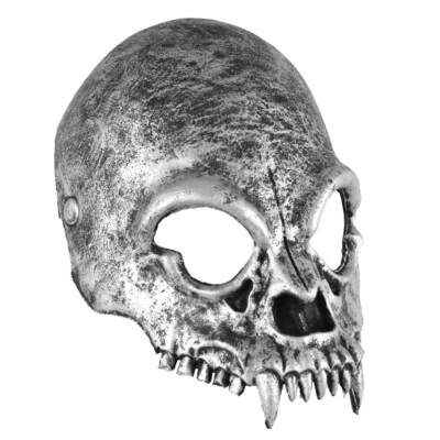 Máscara facial de Halloween disfraz calavera esqueleto de espuma plateada con colmillos Foto 1 de 4