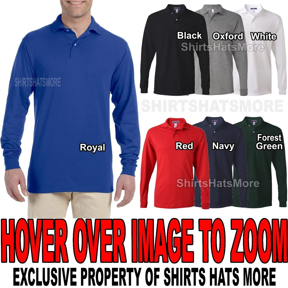 Mens LONG SLEEVE Polo Jerzees Preshrunk Poly/Cotton  S, M, L, XL, 2XL NEW! - Image 1 of 1