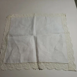 Vtg Linen Hankie Handkerchief 11” White Lace Edge Wed - Picture 1 of 2