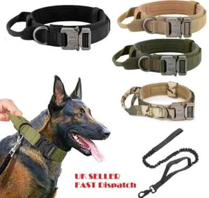 Tactical Dog Collar Military With Lead Thick Handle Adjustable Strong Training - Picture 1 of 26