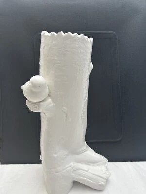 Vtg Pier One White Ceramic Figural Bird On A Branch Vase 12” Cottage Farm - Image 1 of 4