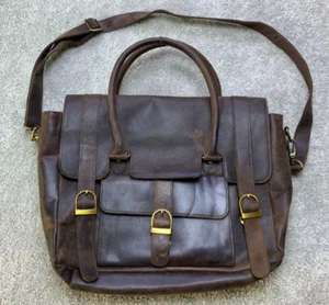 Leather Briefcase Brown 17x14x5 Laptop Bag Handmade Office Career Professional - Picture 1 of 24