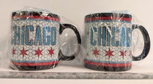 2 Chicago Mosiac Flag Ceramic Mugs 16 oz. Souvenir Illinois Pair, 2 PC Set 🆕 - Picture 1 of 9