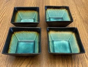Lot of 4 Better Homes & Gardens Square Stoneware Cereal Bowls JADE Crackle Brown - Picture 1 of 6