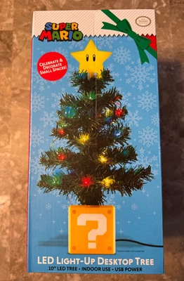 Super Mario LED USB Light Up 10 Inch Desktop Christmas Tree w Star Nintendo NEW - Image 1 of 4