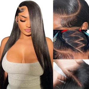 Straight Lace Front Wigs Human Hair 220% Density 13x4 Pre Plucked with Baby H... - Picture 1 of 9