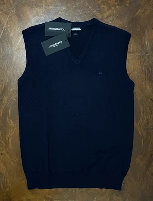 New Men's J Lindeberg Liam Knitted Merino Wool Navy Vest (MSRP $145) Size Medium - Image 1 of 4
