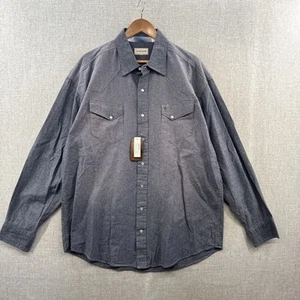 NEW Stetson Western Chambray Shirt XL Blue Long Sleeve Pearl Snap Faded Wash - Picture 1 of 16