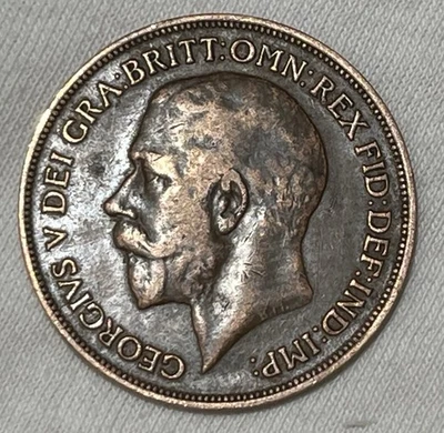 1915 England UK Great Britain British One 1 Penny King George V Coin Large Nice - Image 1 of 2