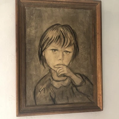 LARGE 1950s Thieves Market Naples Oil Outsider Art Painting Signed - Image 1 of 3