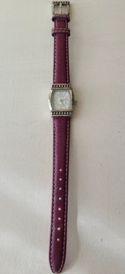 Женские часы Ecclissi серебро бордовый кожаный ремешок 23520 - новый аккумулятор - Изображение 1 из 4