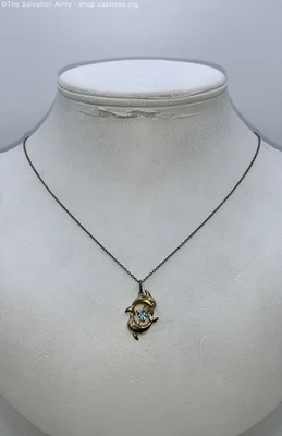 925 Gold Dipped Sterling Dolphin Pendant Necklace W/ Blue Spinel - 2.8g - Image 1 of 4