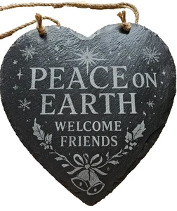 Large 25cm Christmas Slate Welcome Sign, Friends, Festive Decor, Peace On Earth - Picture 1 of 3