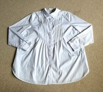 Top-COLDWATER CREEK-túnica feminina branca de algodão stretch com botões pintucked LS-M - Imagem 1 de 4