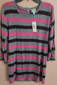 BNWT C & C California Women's Pink Purple And Gray Striped Top With Button Back - Picture 1 of 6