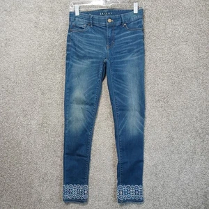 White House Black Market Jeans Womens 2 Blue Skinny Crop Embroidered Boho Denim - Picture 1 of 13