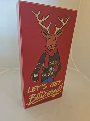 Let's Get BLITZENED Wood Box Sign Reindeer Drinking Holiday CHRISTMAS Lol Funny - Image 1 of 4
