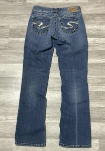Silver Jeans Women’s Suki Mid Slim Boot Super Stretch Blue Jean Size W27/L33 - Picture 1 of 9