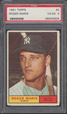 1961 Topps Roger Maris #2 New York Yankees Outfield Card PSA VG-EX 4 - Image 1 of 2