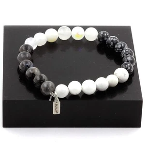 Steine Und Minéraux. Armband Perlen Obsidian Flocke Schnee-+ Howlith+ Lab - Bild 1 von 3