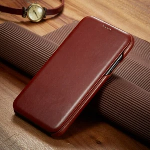 For iPhone 16/15/14/13/12/11/Xs/XR/8 Genuine Leather Magnetic Flip Case Cover - Picture 1 of 30