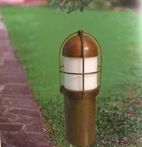 IL FANALE OFFERTA lampada esterno paletto giardino OTTONE RAME VETRO H38cm LUSSO - Foto 1 di 9