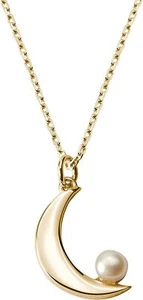 14K Real Gold Pendant Necklaces - Elegant and Shiny Cultured Pearl – Moon - Picture 1 of 6
