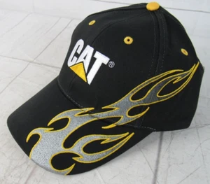 CAT Caterpillar Black with Embroidery Flames Baseball Hat Strapback - Picture 1 of 6