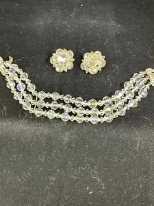 Bracelet 3 Strands Aurora Glass Beads Earrings Clip-On Aurora Vintage M-5968 - Picture 1 of 7