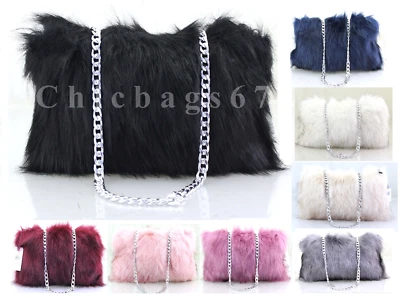 Ladies Cross body faux Fur Messenger Evening Shoulder Bag Handbag Purse white - Image 1 of 3