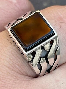 Mens Real Solid 925 Sterling Silver Black Onyx Gem Stone Ring 7-13 Pinky Signet - Picture 1 of 14