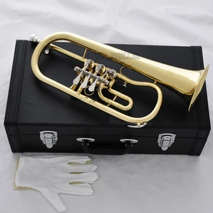 High Grade Rotary Valves Flugelhorn Gold Bb Fluge Horn with case - Picture 1 of 5