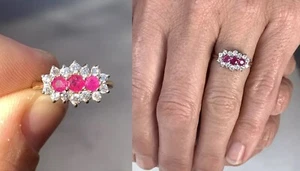 Vintage 9ct Gold Cluster Ring - Ruby & Cubic Zirconias - CL & S - Birmingham - Picture 1 of 24