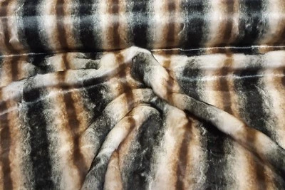 Webpelz Langhaar kuschelig Kunstfell Stoff Fell Olive Braun Ecru Gestreift Deko - Bild 1 von 4