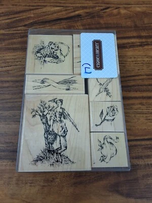 CTMH "TOILE DE JARDÍN" Juego de 7 sellos de goma rojos de madera montados cerca de mi corazón Foto 1 de 4