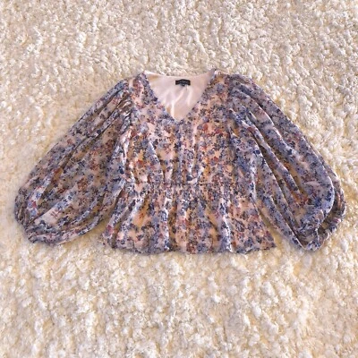 1 State Floral Top Forrado Manga Globo Cuello en V Cintura Elástica Mediana Para Mujer Foto 1 de 4