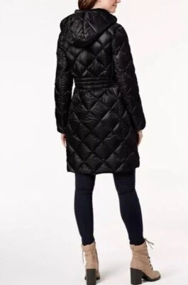 Michael Kors Packable Down Fill BLACK Puffer Longline Jacket 'L' Hidden Hood - Image 1 of 4