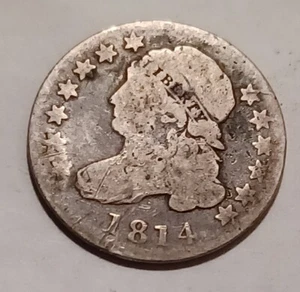 Moneda de diez centavos de plata busto con tapa 1814 - buenos detalles, fecha pequeña - Imagen 1 de 5