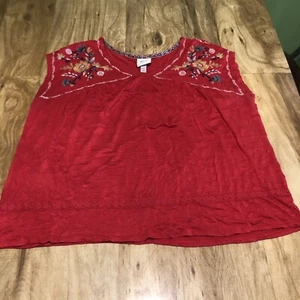 Knox Rose Red Floral Embroidered Lightweight Stretch Shirt Tank Top XXL - Picture 1 of 10